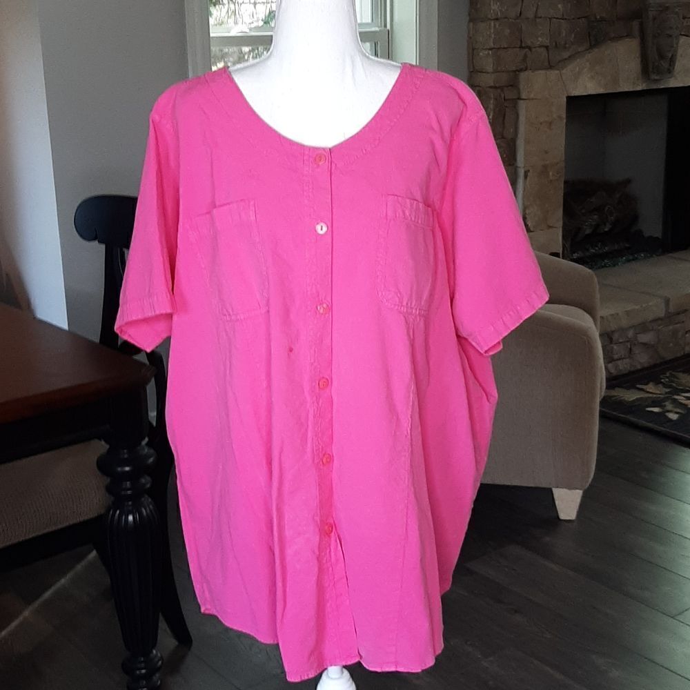 Only Necessities Pink Casual Button Down Short Sleeve Shirt